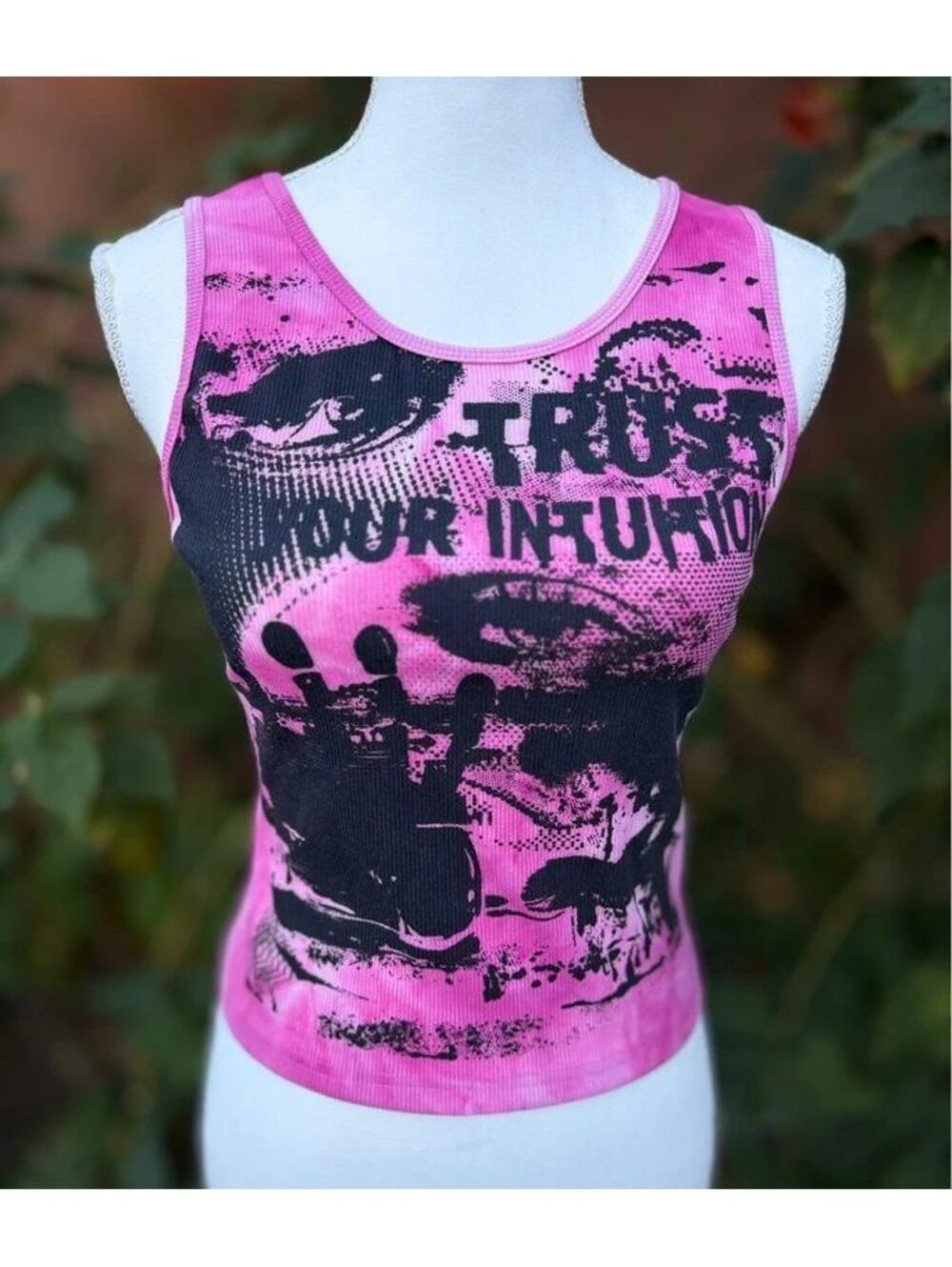 Romwe Pink Tie Dye Cropped Trust Your Tuition Graphic Tank Top Size L